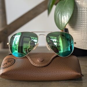 Rayban Polarized Aviator Large Metal Flash Sunglasses Green Blue Gold P
